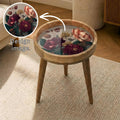 Printed Mango Wood Side Table | Handmade Waterproof Accent Furniture | Floral Design
