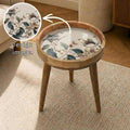 Printed Mango Wood Side Table | Handmade Waterproof Accent Furniture | Bird Floral Design