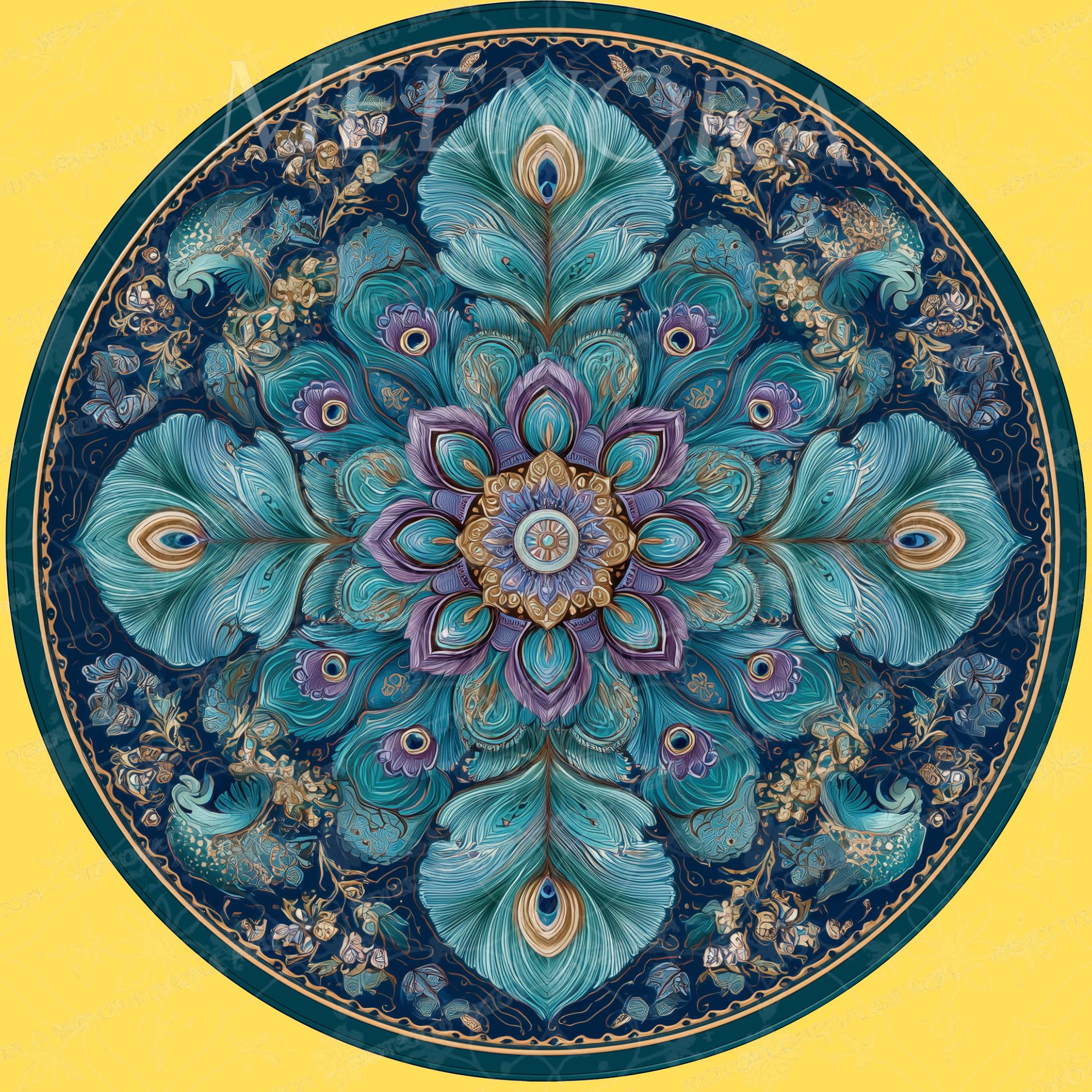 Printed Mango Wood Side Table | Mandala Boho Accent Table | Waterproof Floral Decor Furniture