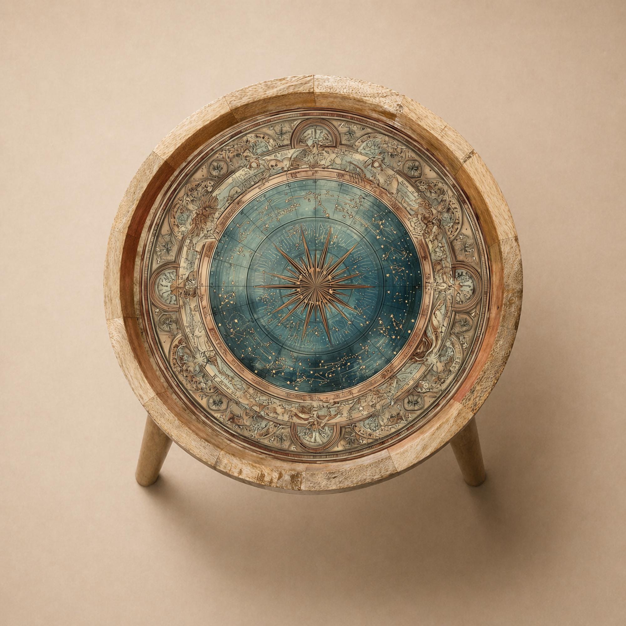 Printed Mango Wood Side Table | Mandala Floral Accent, Boho Coffee Table