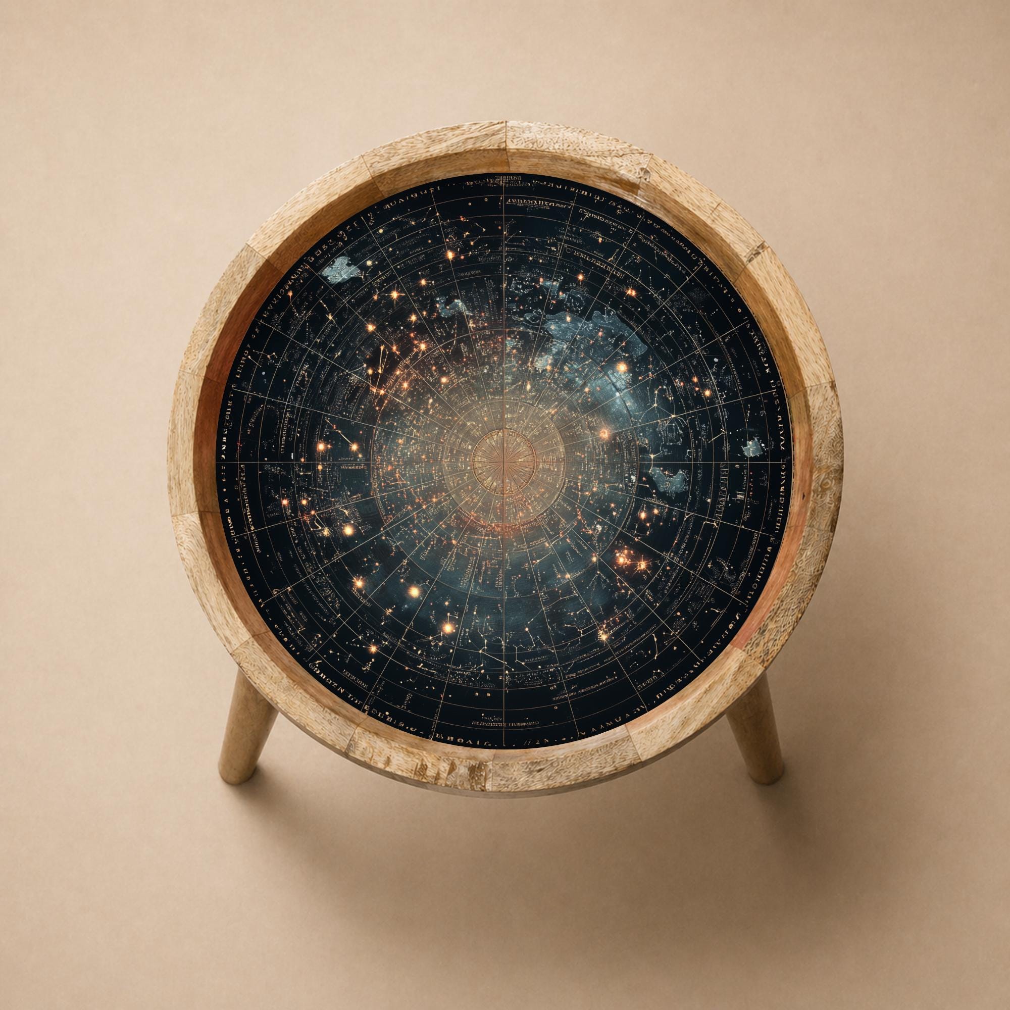 Printed Mango Wood Side Table | Round Galaxy Accent Table | Handmade Nightstand Decor