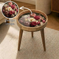 Printed Mango Wood Round Side Table | Handmade Modern Accent Furniture