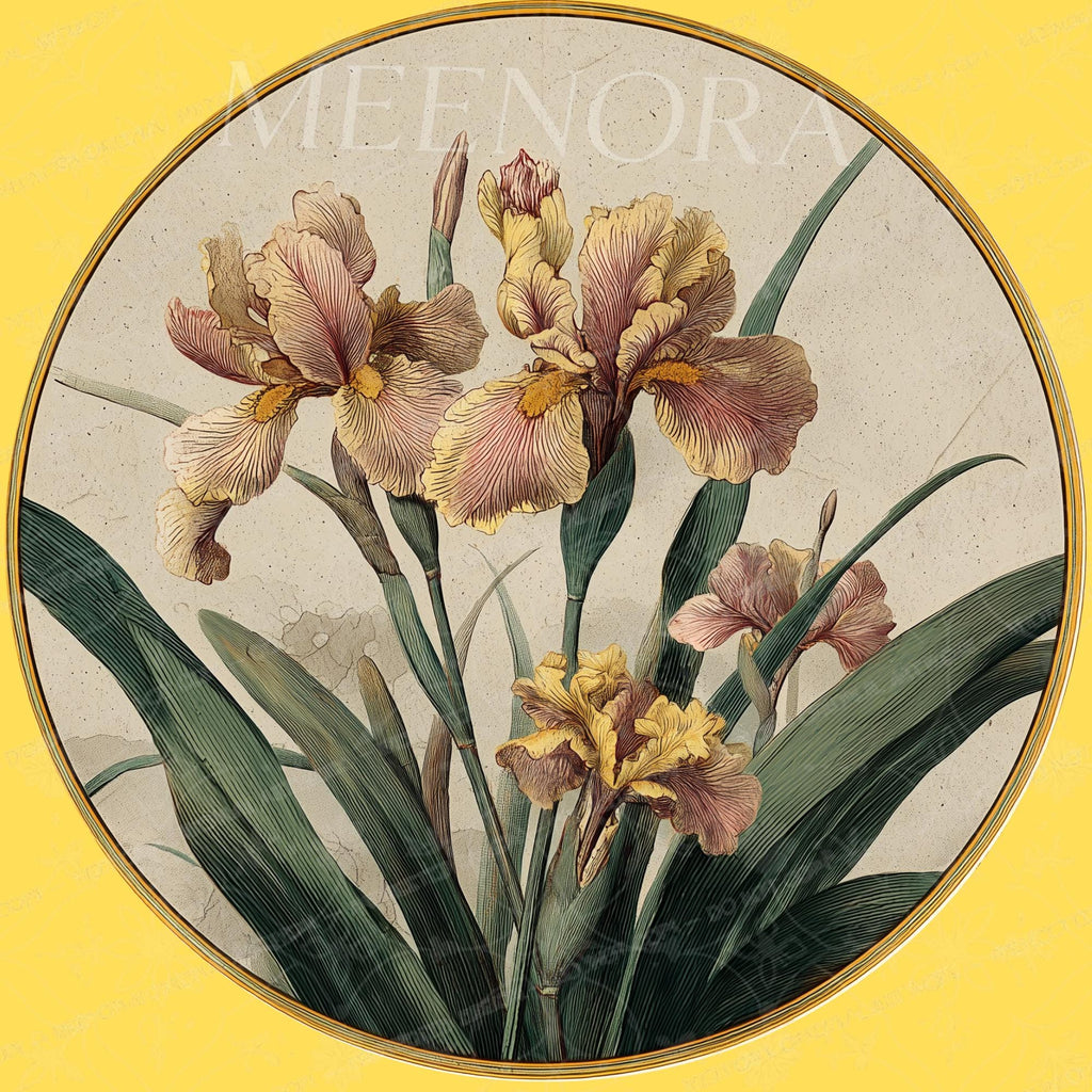 Iris Floral Mango Wood Side Table | Botanical Round End Table | Boho Decor