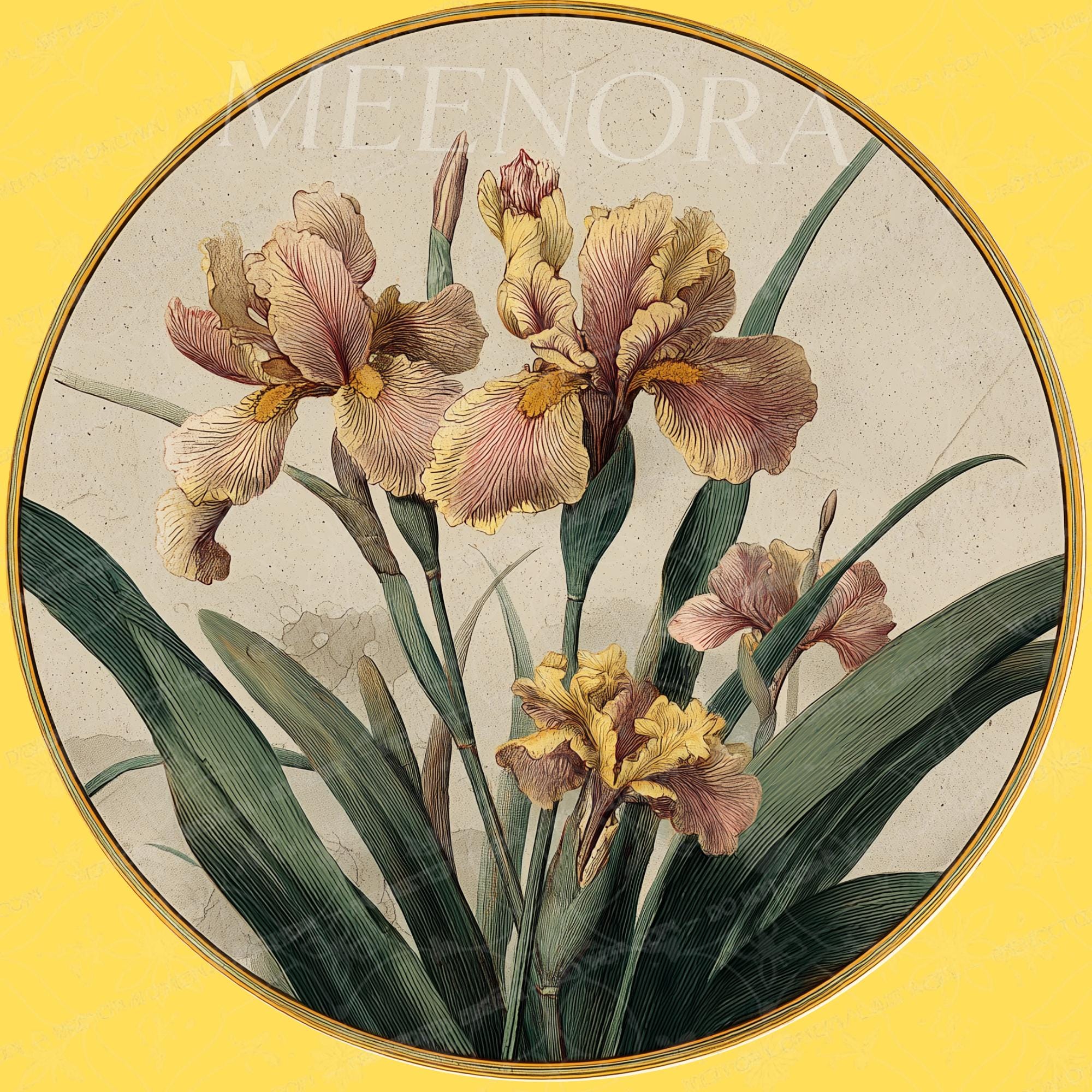 Iris Floral Mango Wood Side Table | Botanical Round End Table | Boho Decor