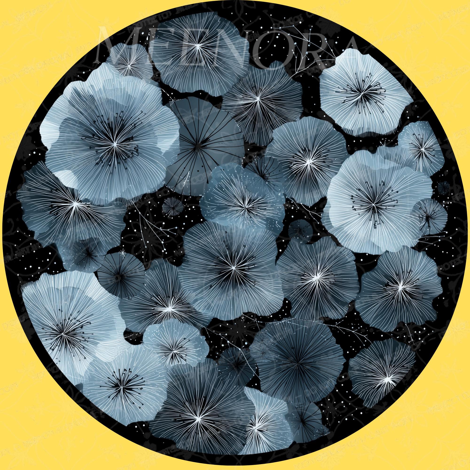 Blue Floral Mango Wood Side Table | Modern Botanical Round Accent Furniture