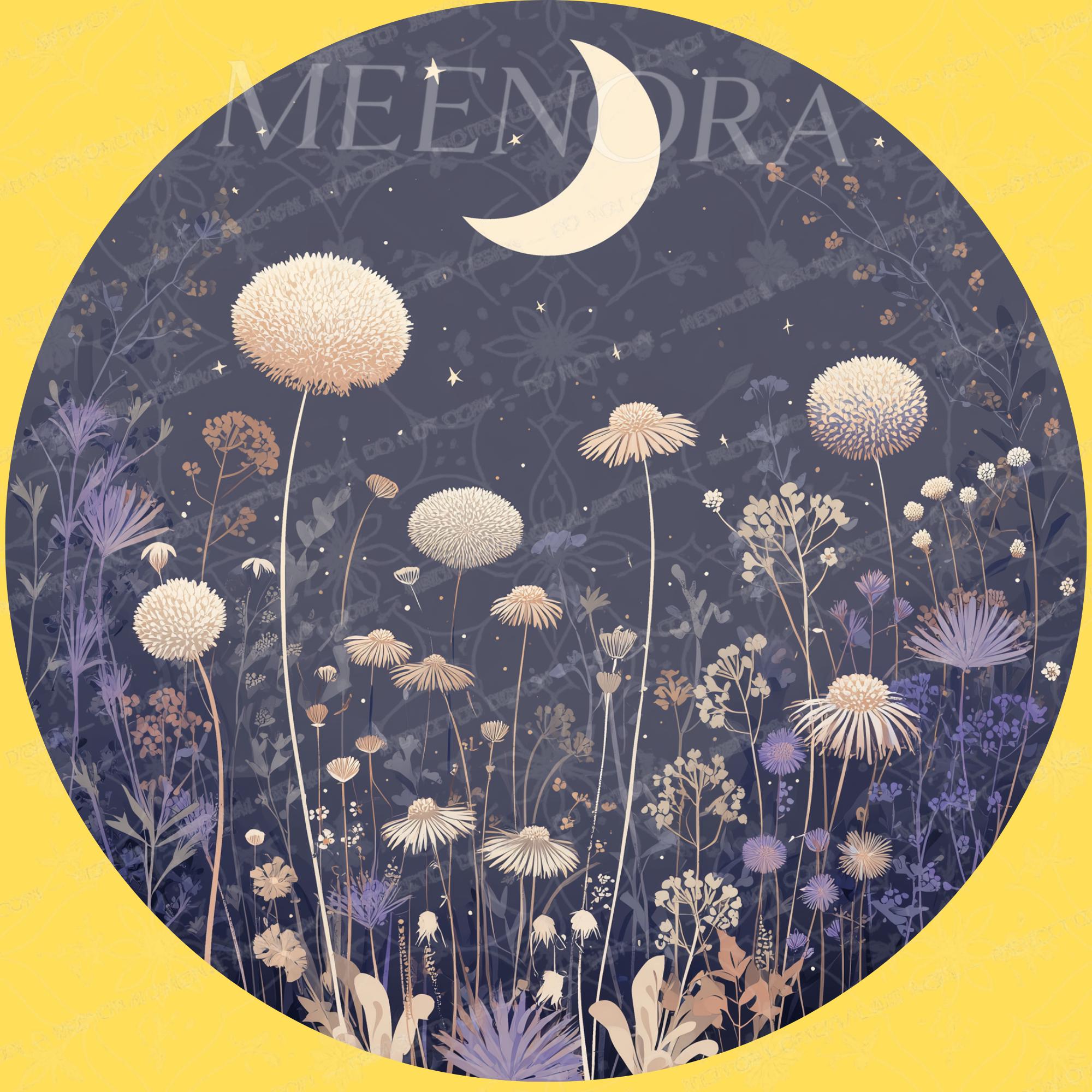 Moon Meadow Mango Wood Side Table | Celestial Floral Night Accent Table