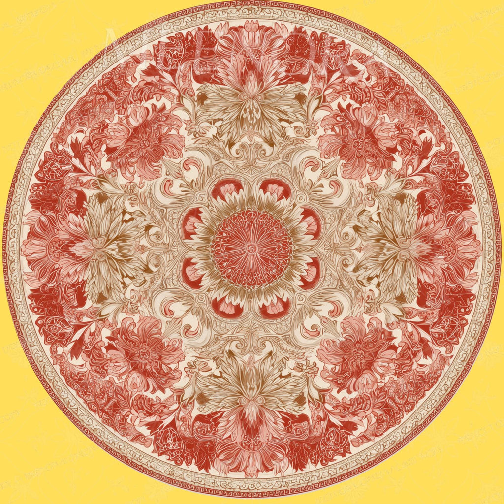 Mandala Printed Mango Wood Side Table | Red Boho Round Accent Table