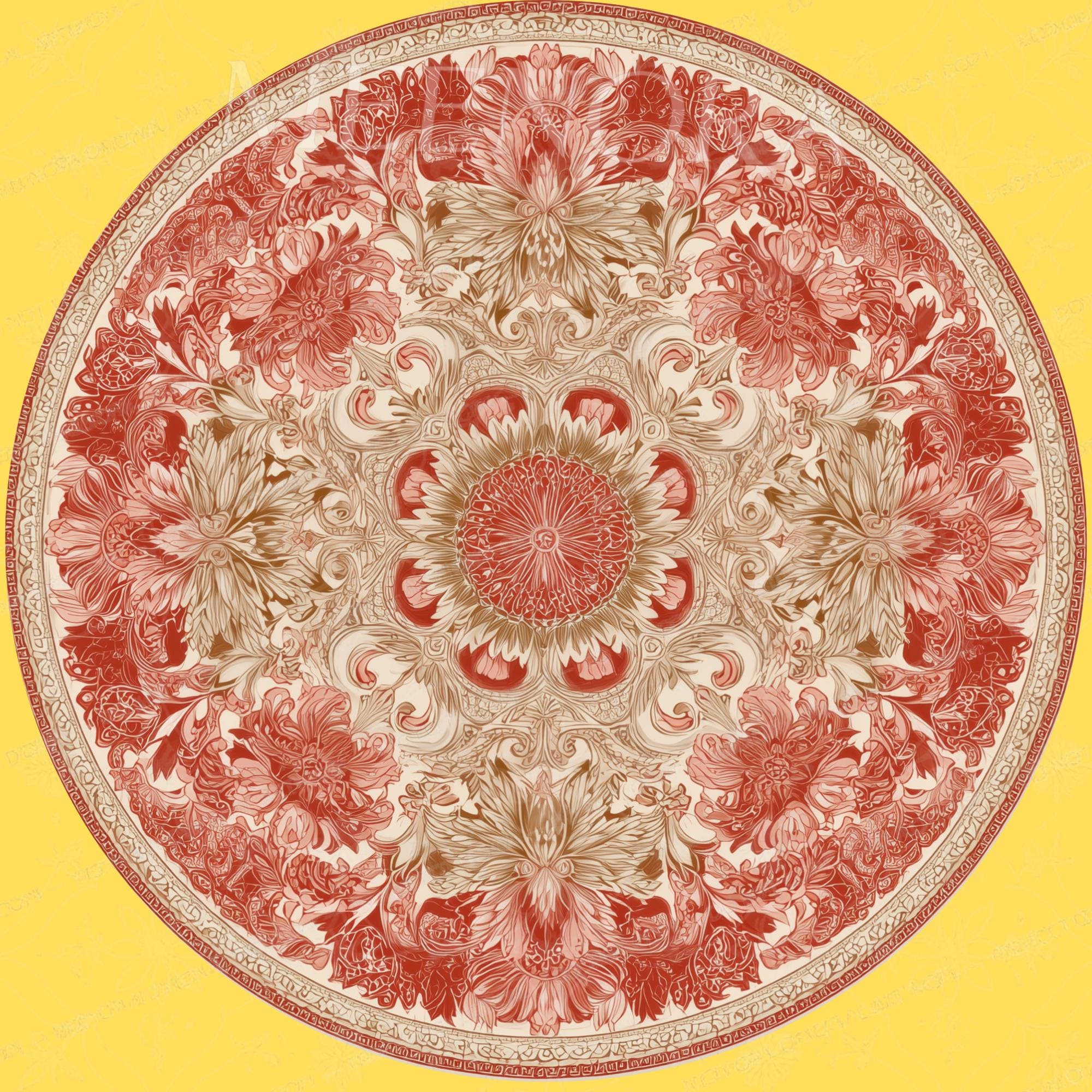 Mandala Printed Mango Wood Side Table | Red Boho Round Accent Table