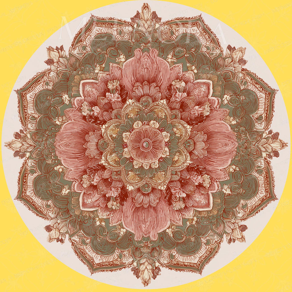 Pink Mandala Mango Wood Side Table | Boho Floral Round Accent Furniture
