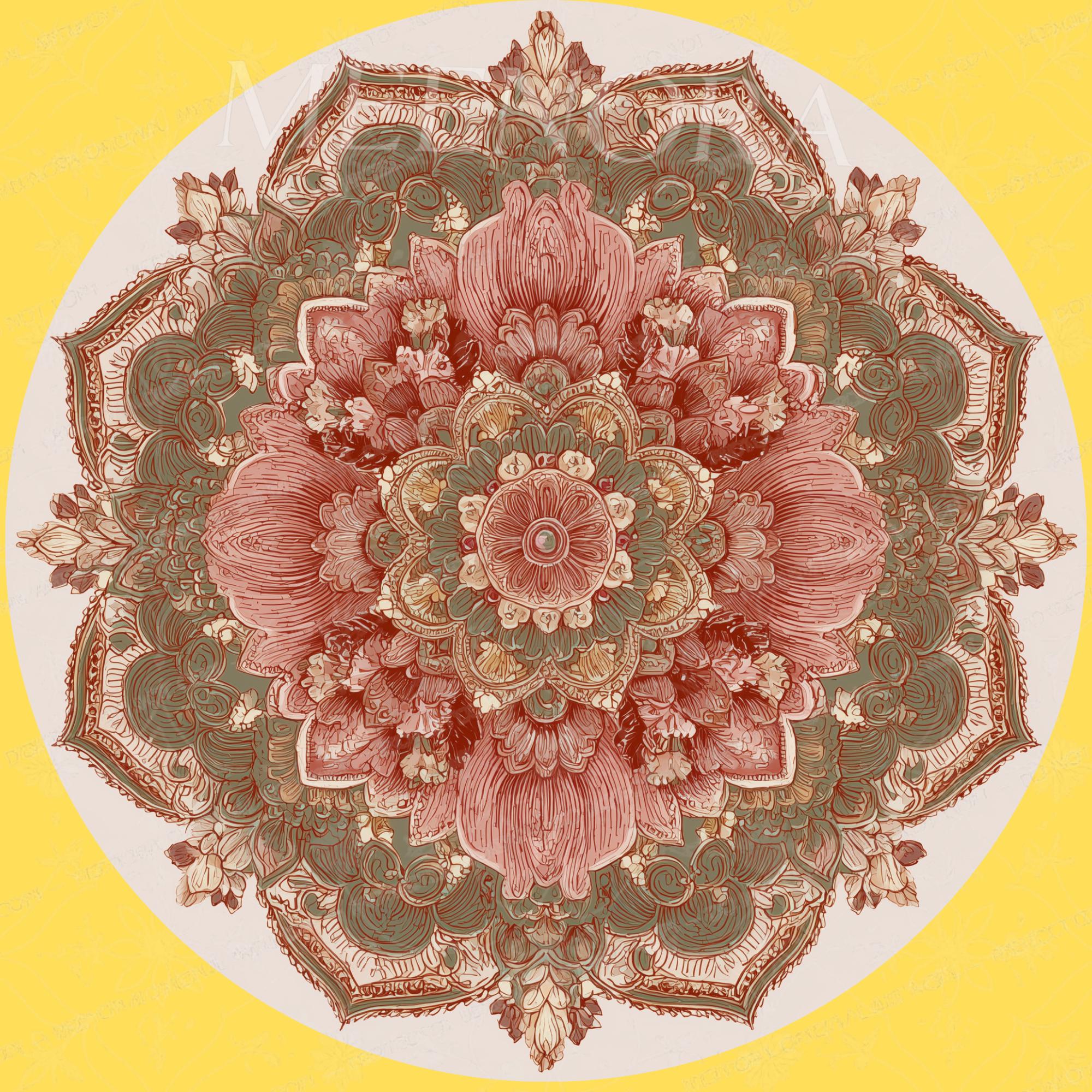 Pink Mandala Mango Wood Side Table | Boho Floral Round Accent Furniture