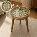 Green Mandala Mango Wood Side Table | Lotus Round Boho Accent Furniture