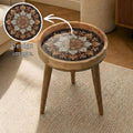 Vintage Mandala Mango Wood Side Table | Rustic Boho Floral Accent Furniture