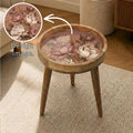 Vintage Rose Mango Wood Side Table | Blush Floral Round Accent Table