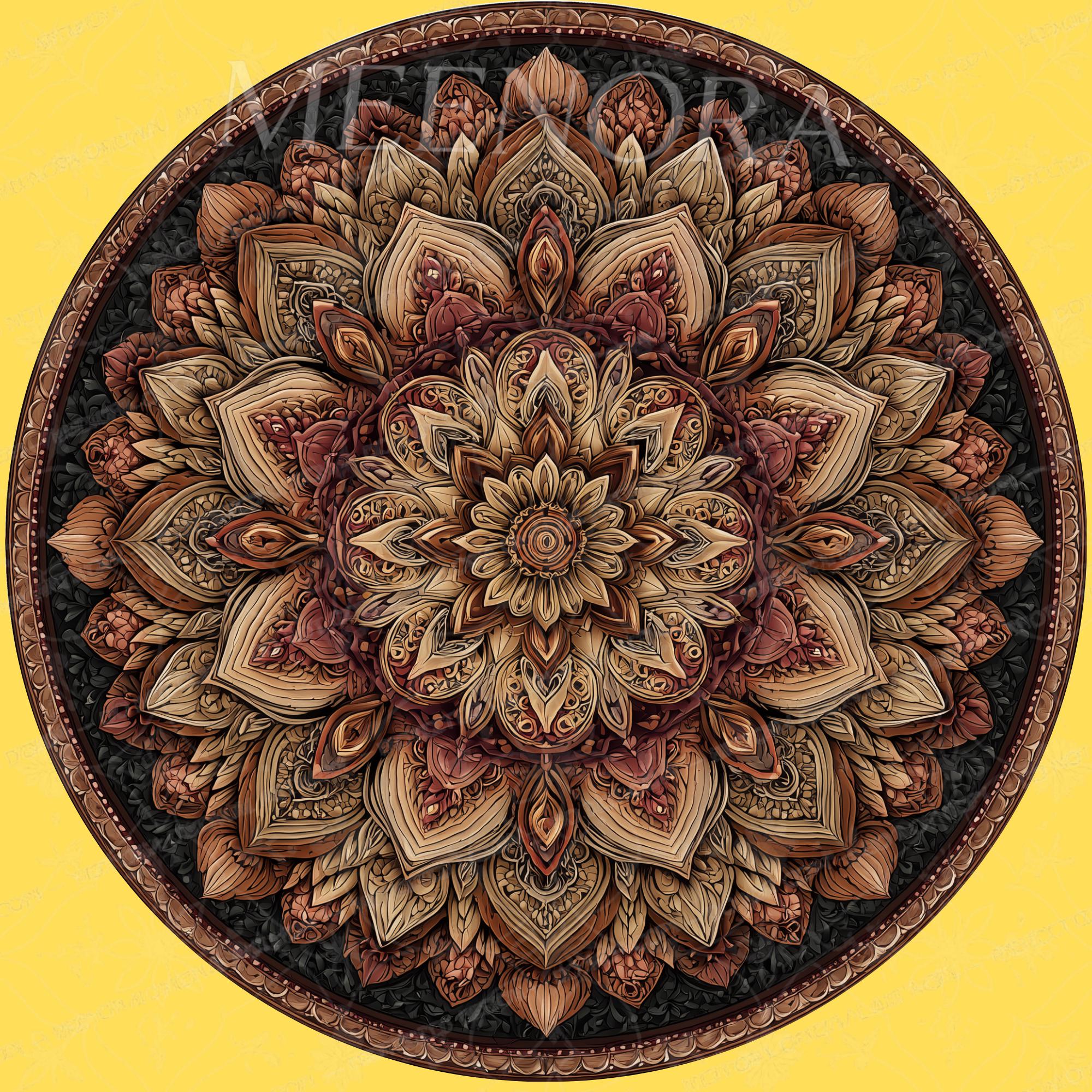 Boho Mandala Mango Wood Side Table | Vintage Rose Printed Round Accent Furniture