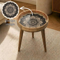 Black Mandala Mango Wood Side Table | Boho Round Accent Furniture