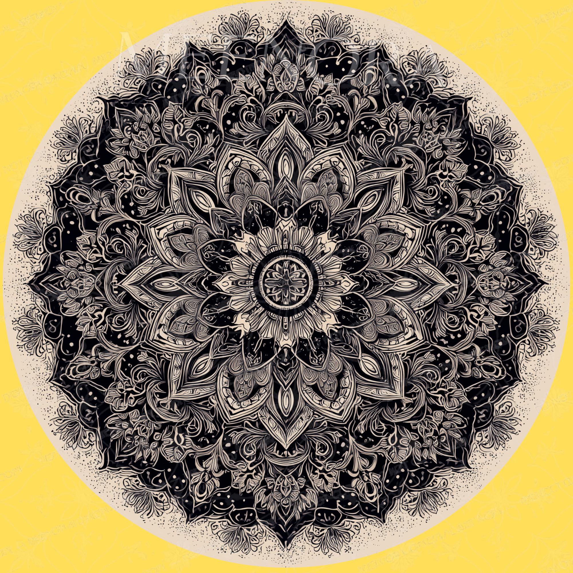 Black White Mandala Mango Wood Side Table | Boho Rustic Round Accent Furniture
