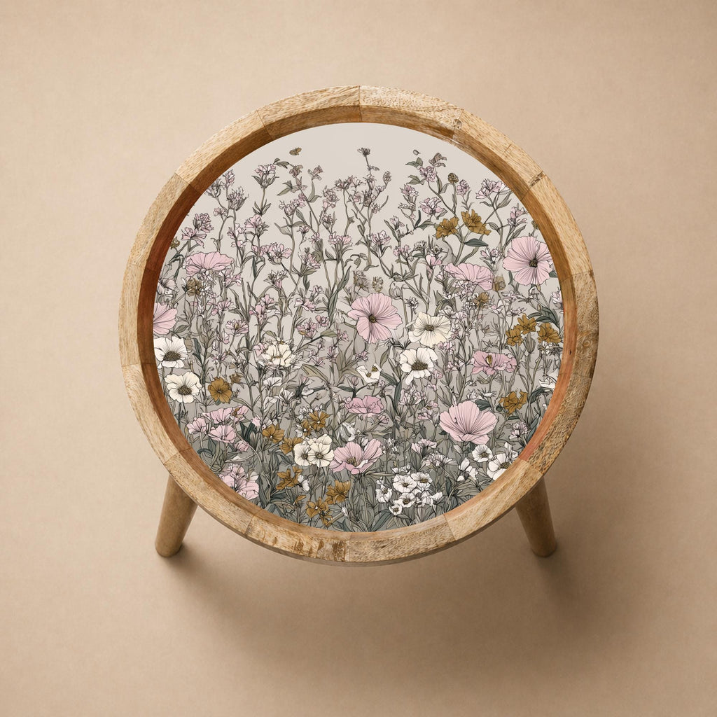 Wildflower Mango Wood Side Table | Botanical Floral Accent Furniture