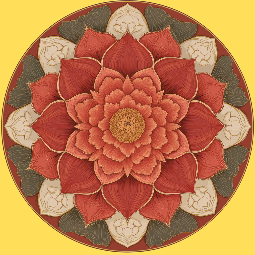 Lotus Mandala Mango Wood Side Table | Red Floral Boho Accent Furniture