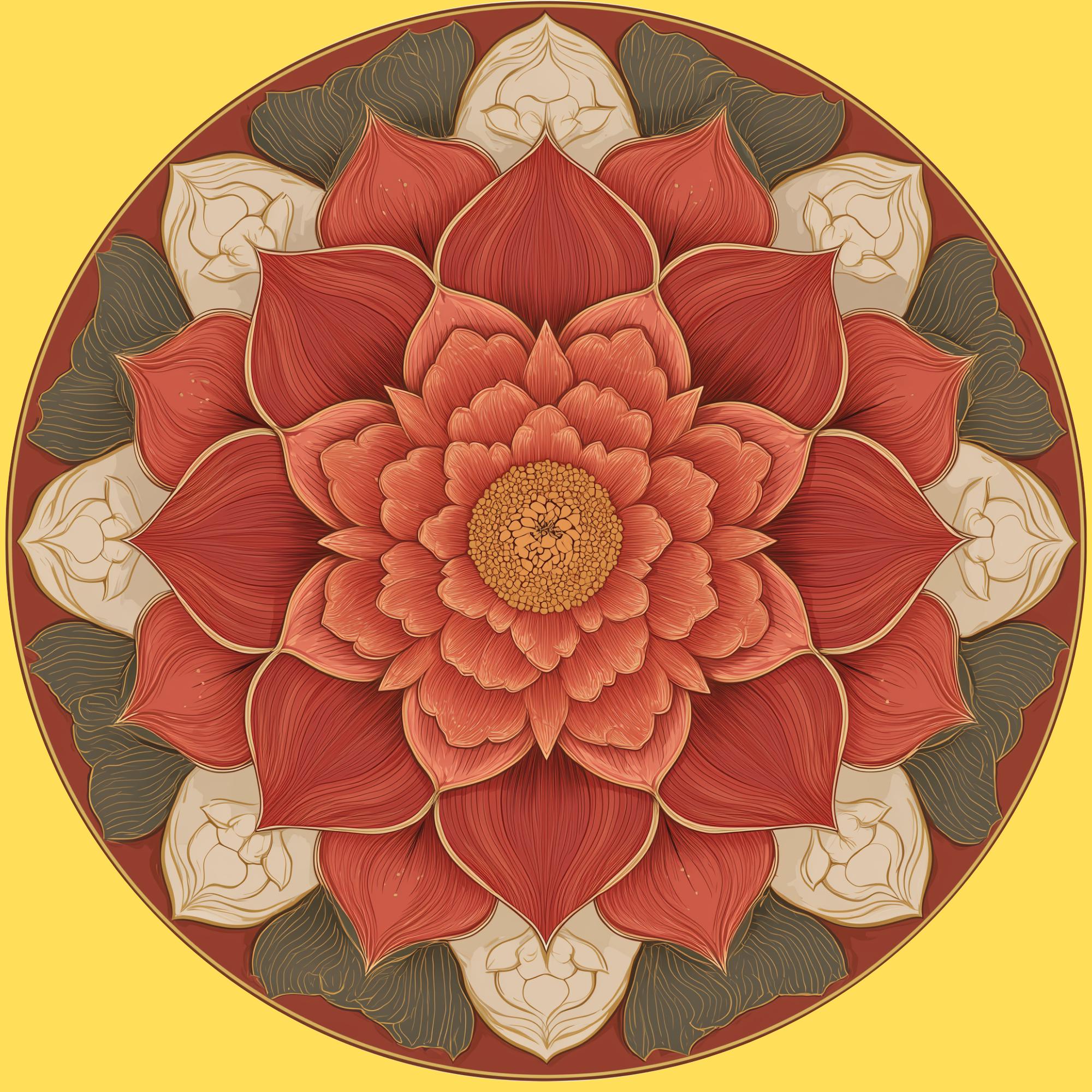 Lotus Mandala Mango Wood Side Table | Red Floral Boho Accent Furniture