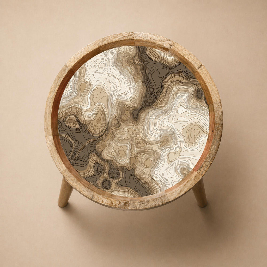 Abstract Marble Mango Wood Side Table | Neutral Swirl Accent Furniture