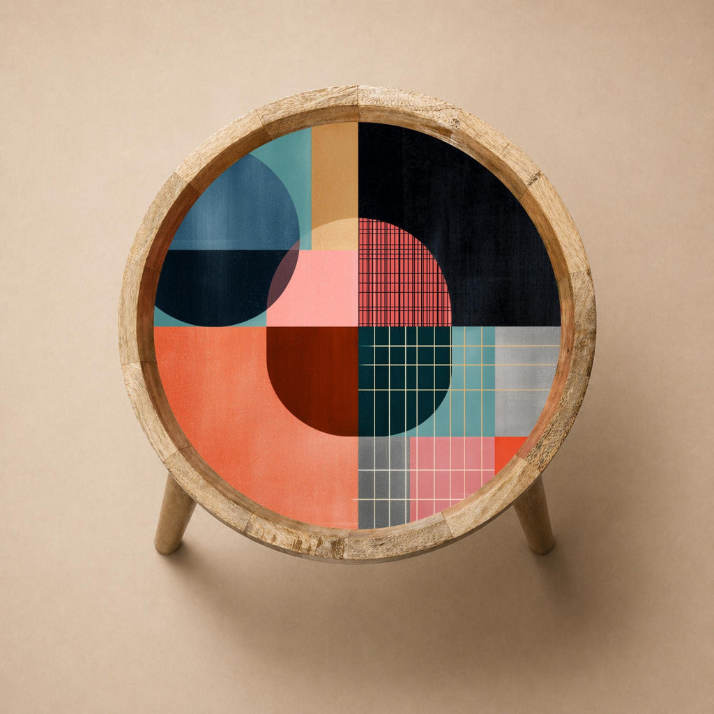 Geometric Mango Wood Side Table | Abstract Color Block Accent Furniture
