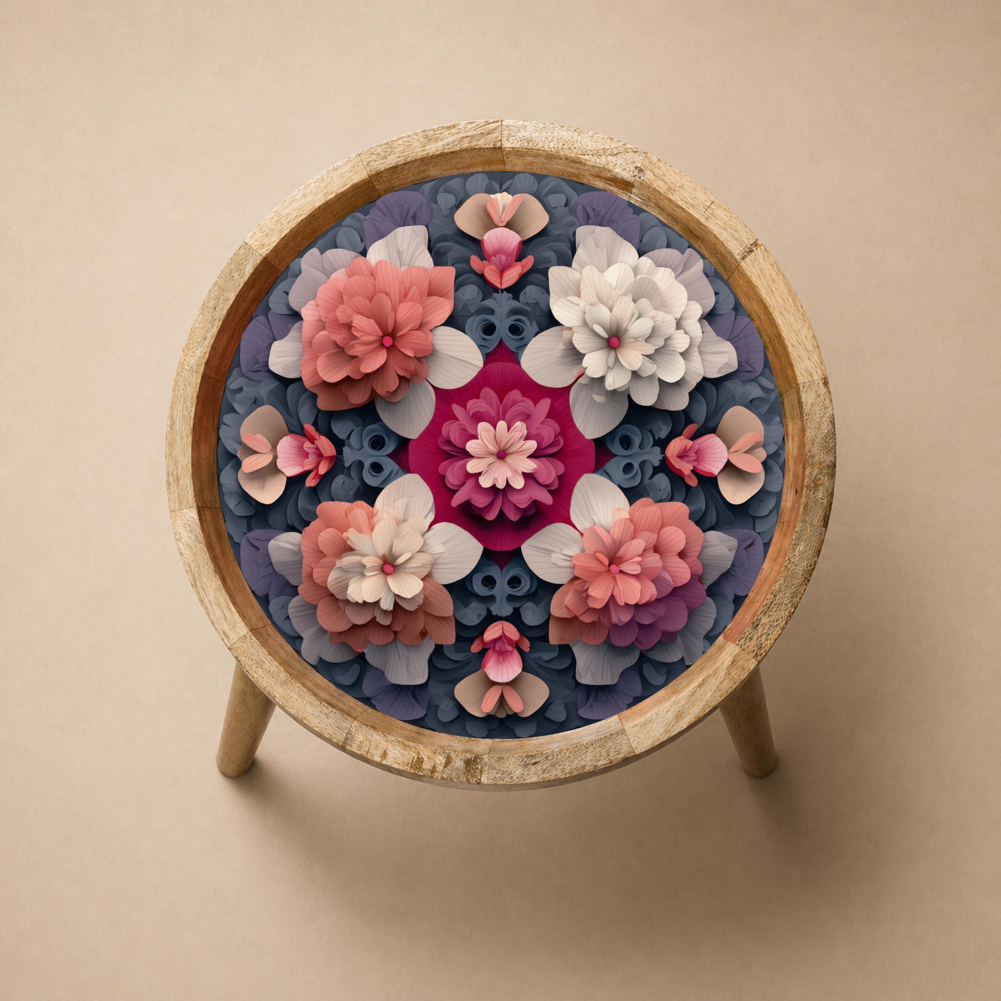 Floral Mango Wood Side Table | Handmade Boho Botanical Accent Furniture