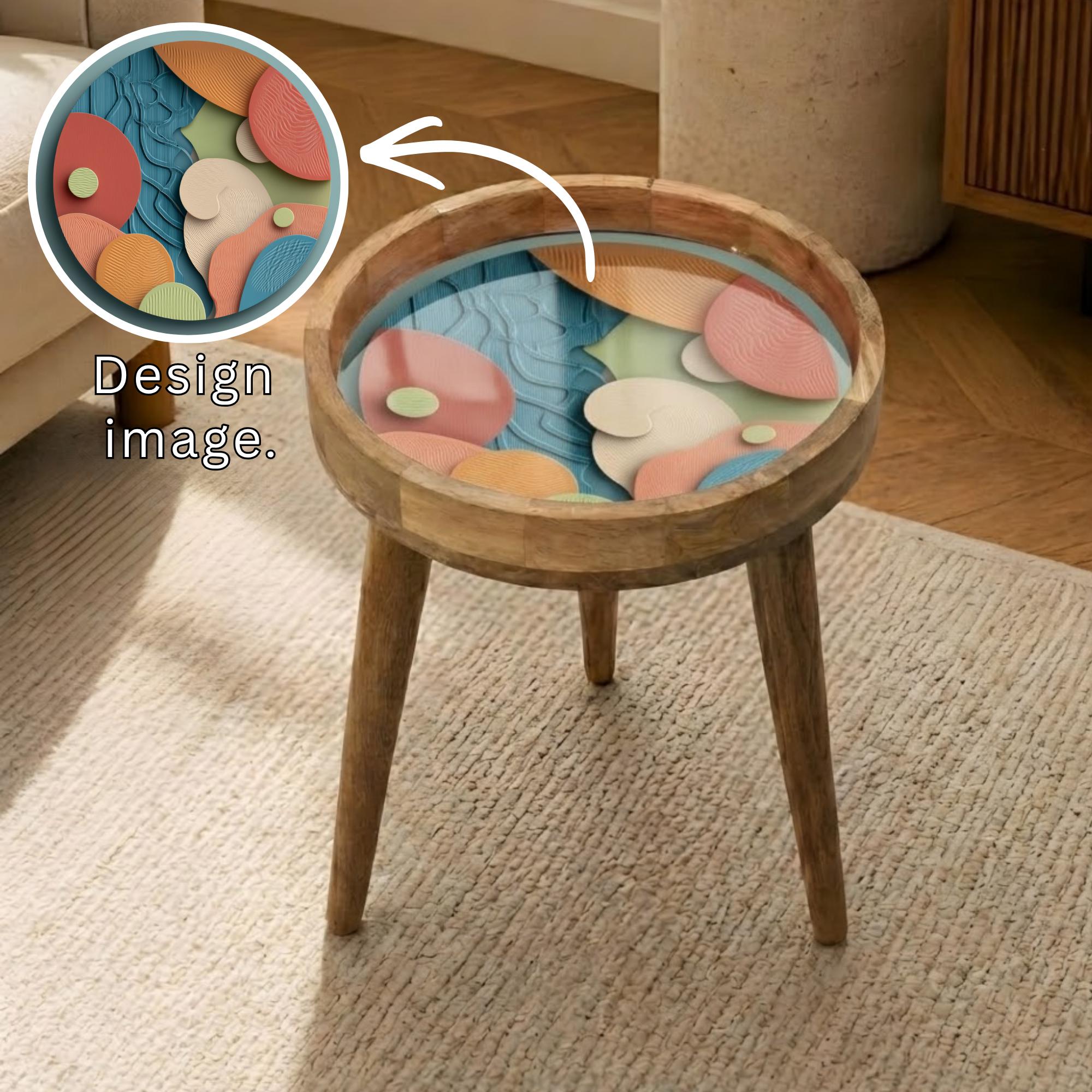 Abstract Mango Wood Side Table | Geometric Boho Accent Furniture
