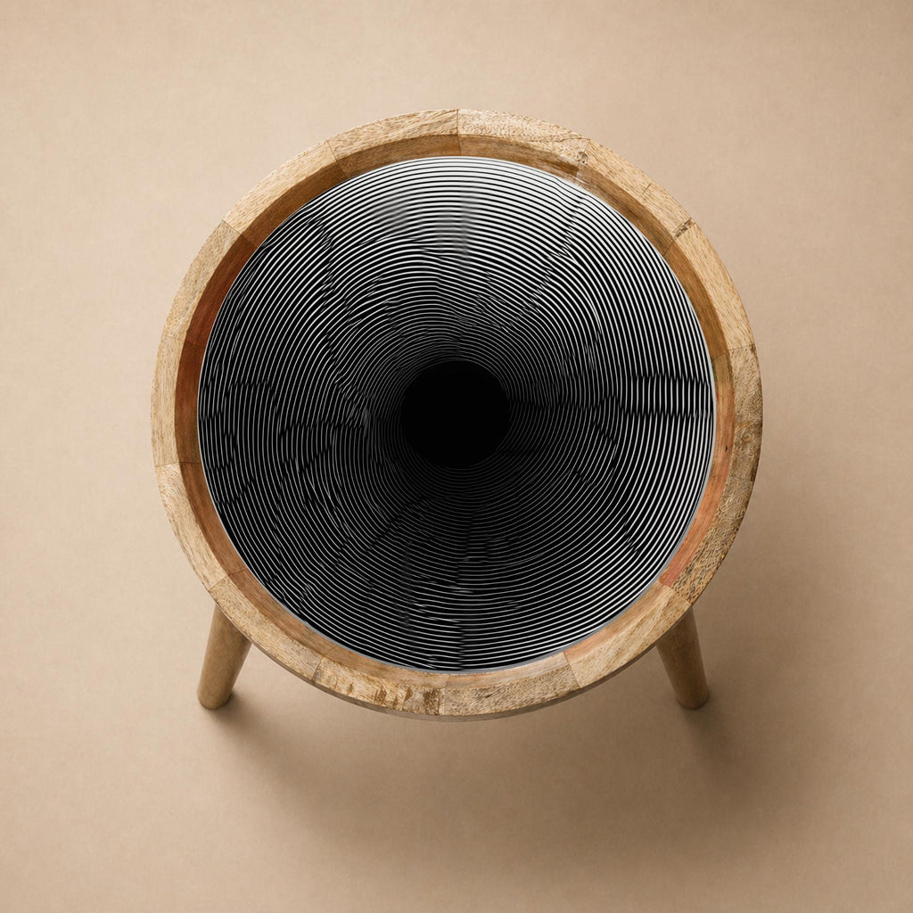 Abstract Spiral Mango Wood Side Table | Modern Black Accent Furniture | Handmade Decor