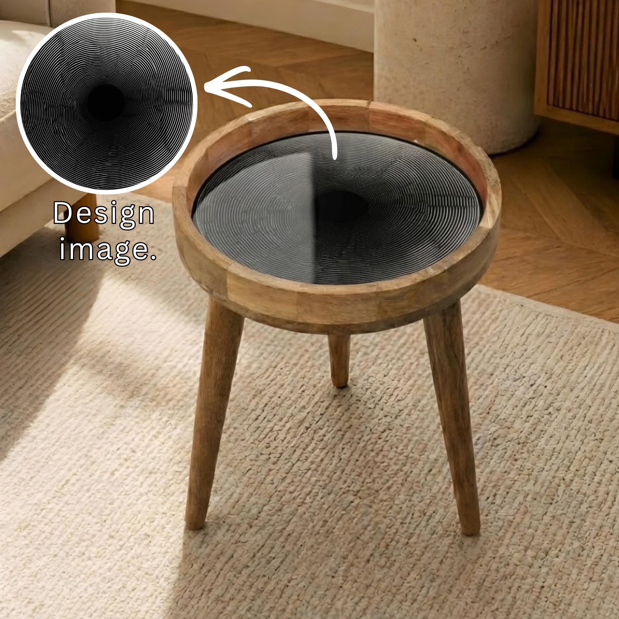 Abstract Spiral Mango Wood Side Table | Modern Black Accent Furniture | Handmade Decor