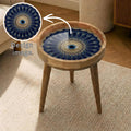Evil Eye Mandala Mango Wood Side Table | Blue Boho Accent Furniture