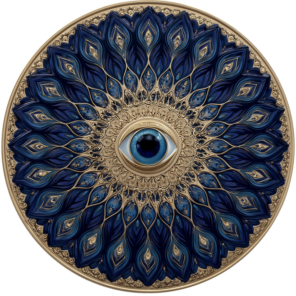 Evil Eye Mandala Mango Wood Side Table | Blue Boho Accent Furniture