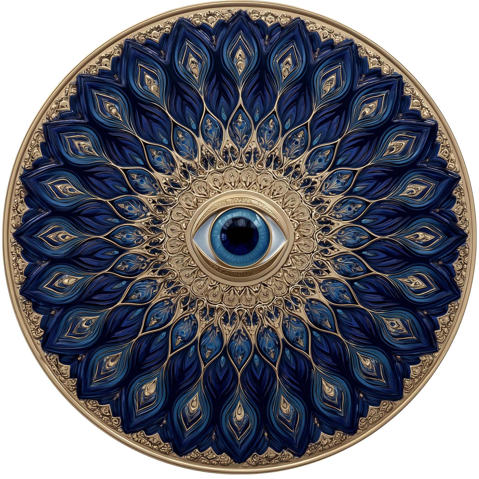 Evil Eye Mandala Mango Wood Side Table | Blue Boho Accent Furniture