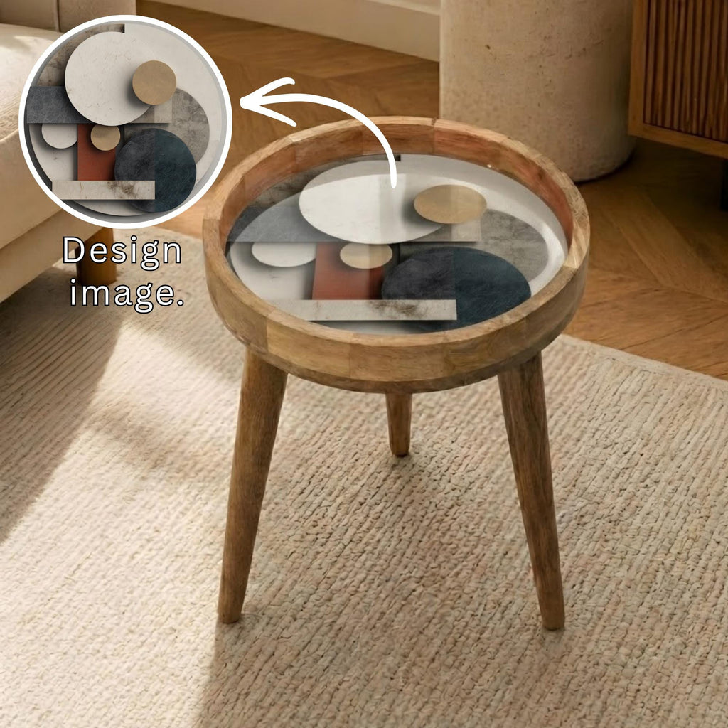 Abstract Geometric Mango Wood Side Table | Modern Boho Accent Furniture
