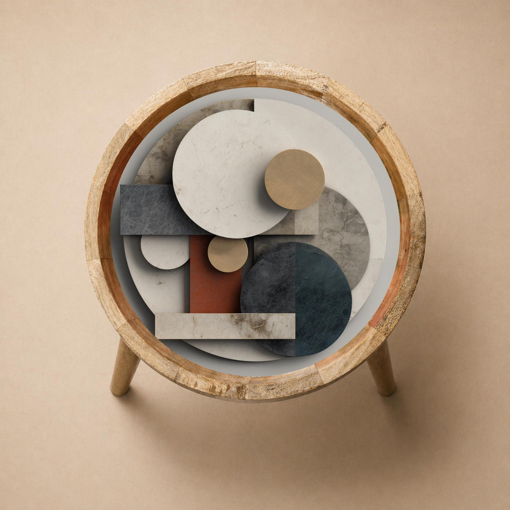 Abstract Geometric Mango Wood Side Table | Modern Boho Accent Furniture
