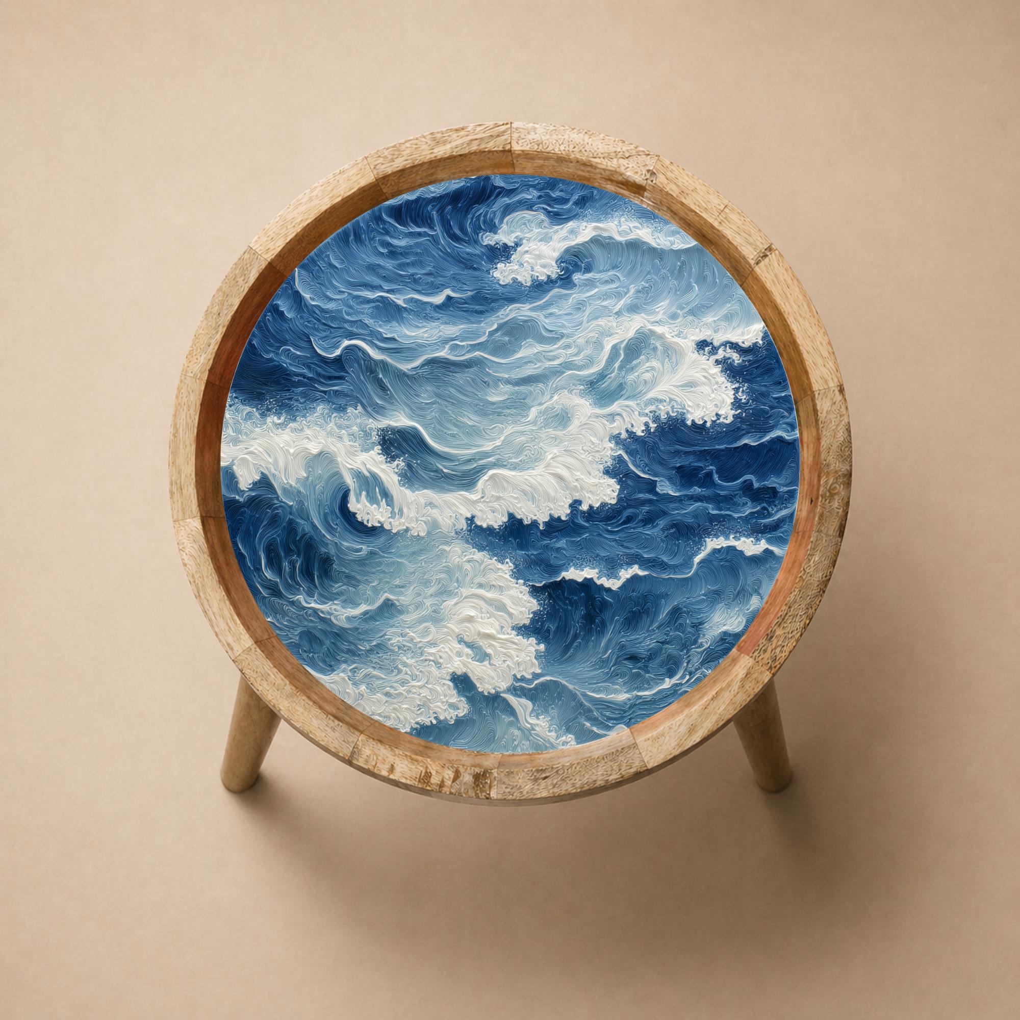 Ocean Wave Mango Wood Side Table | Coastal Boho Accent Furniture