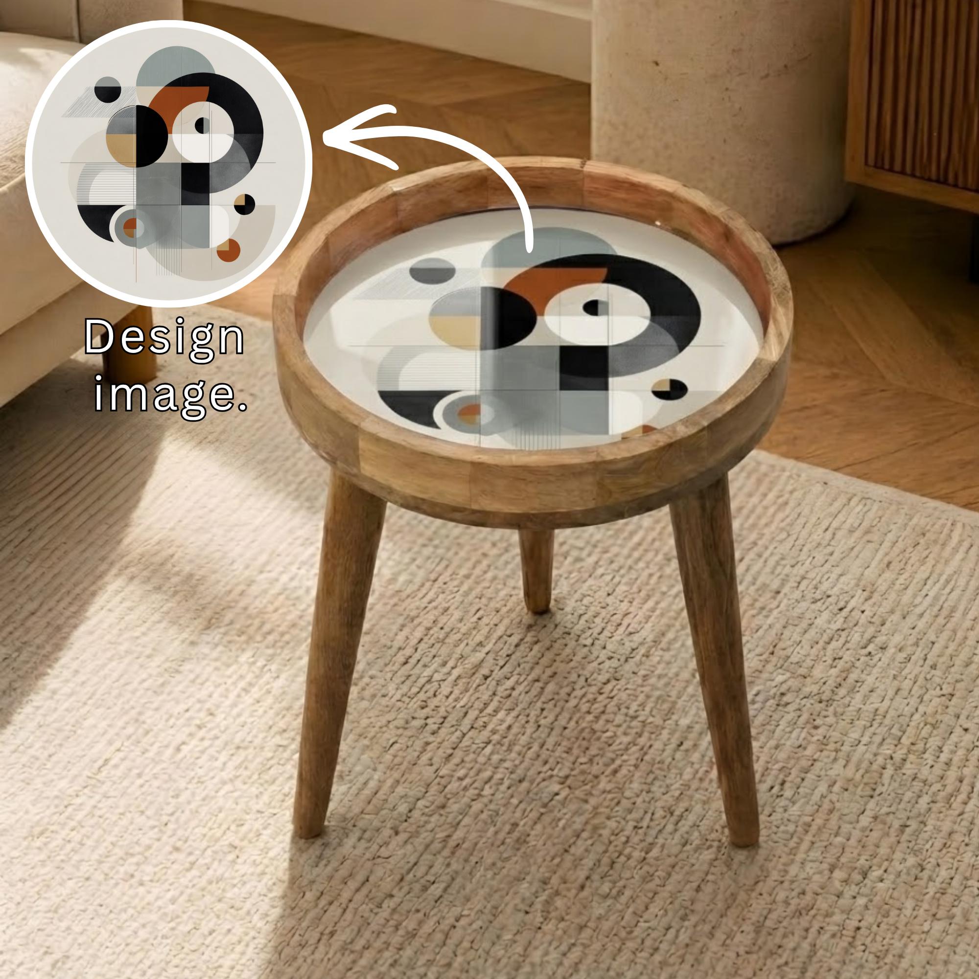 Abstract Geometric Mango Wood Side Table | Mid Century Modern Accent Furniture