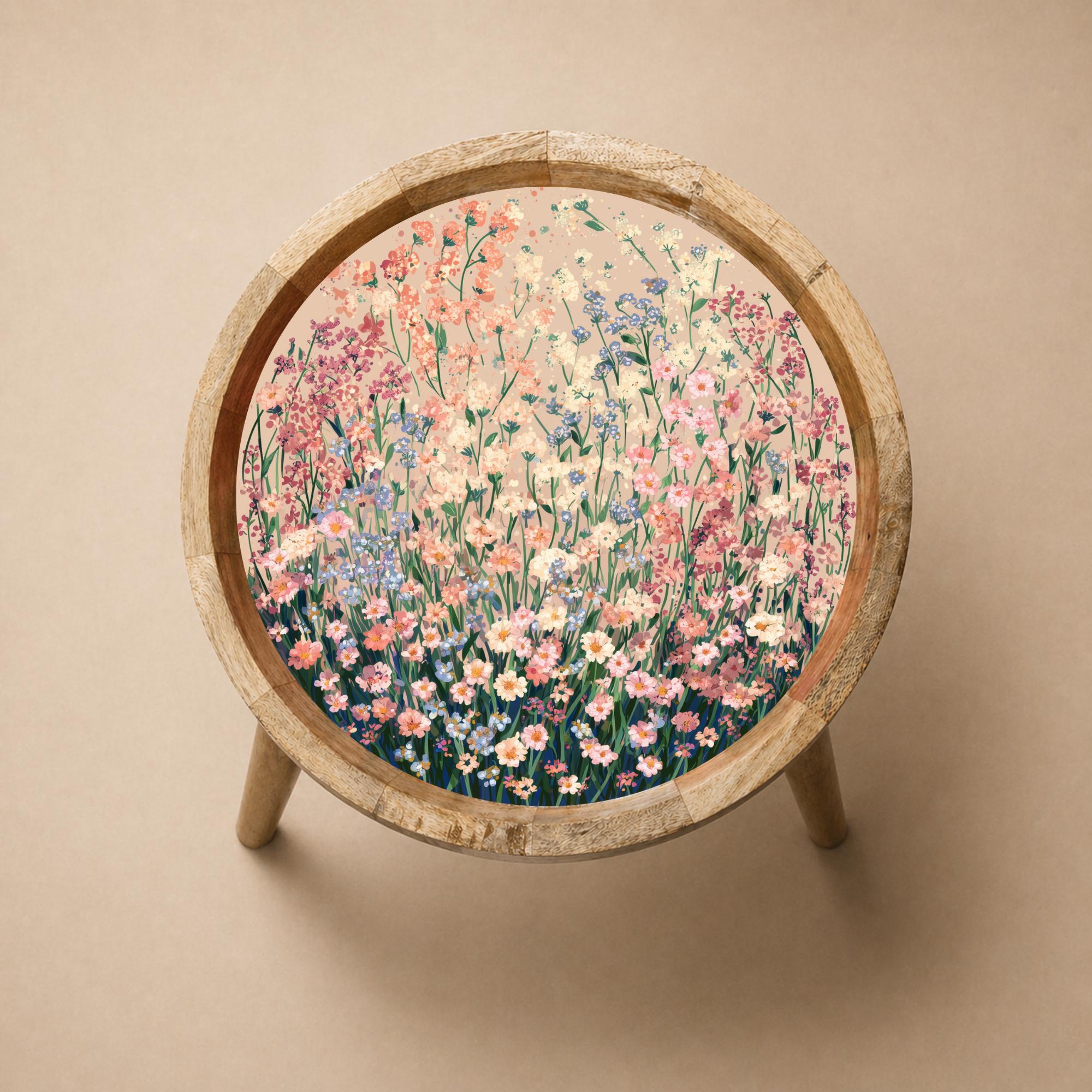 Floral Meadow Mango Wood Side Table | Handcrafted Cottagecore Accent Furniture