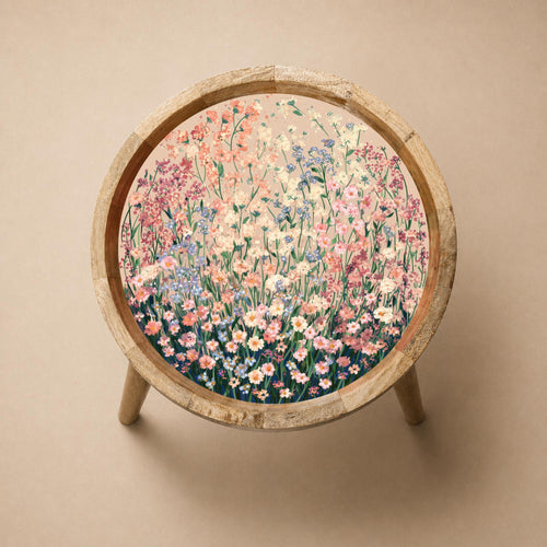 Floral Meadow Mango Wood Side Table | Handcrafted Cottagecore Accent Furniture