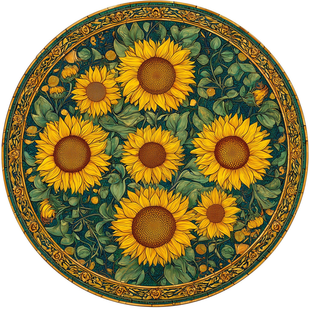 Sunflower Printed Mango Wood Side Table | Boho Farmhouse Accent Furniture
