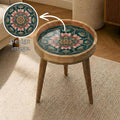 Floral Mandala Mango Wood Side Table | Boho Lotus Accent Furniture