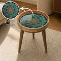 Teal Mandala Mango Wood Side Table | Boho Lotus Accent Furniture