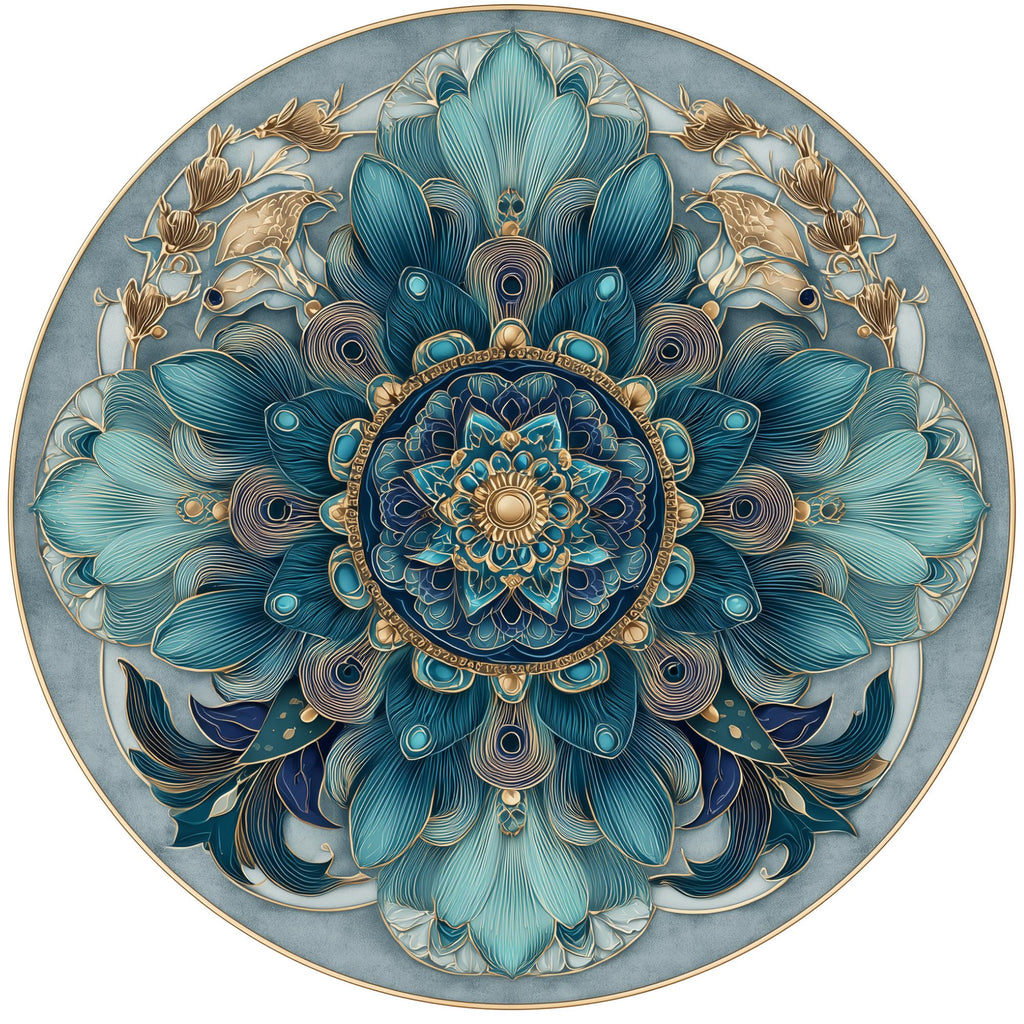 Blue Mandala Mango Wood Side Table | Boho Floral Accent Furniture