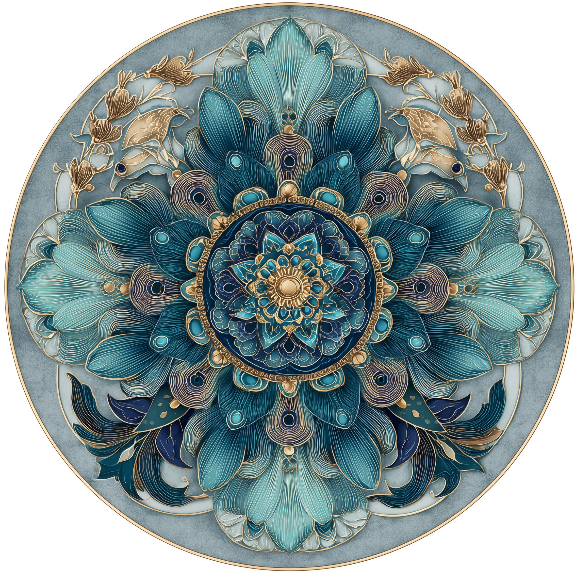 Blue Mandala Mango Wood Side Table | Boho Floral Accent Furniture