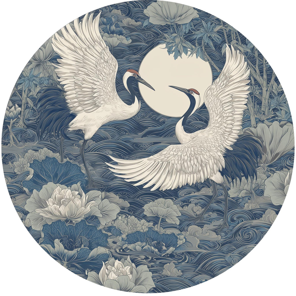 Crane Bird Mango Wood Side Table | Japanese Style Accent Furniture