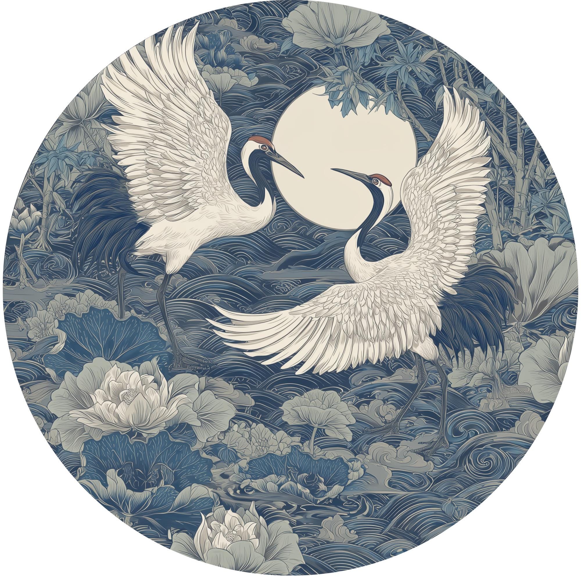 Crane Bird Mango Wood Side Table | Japanese Style Accent Furniture