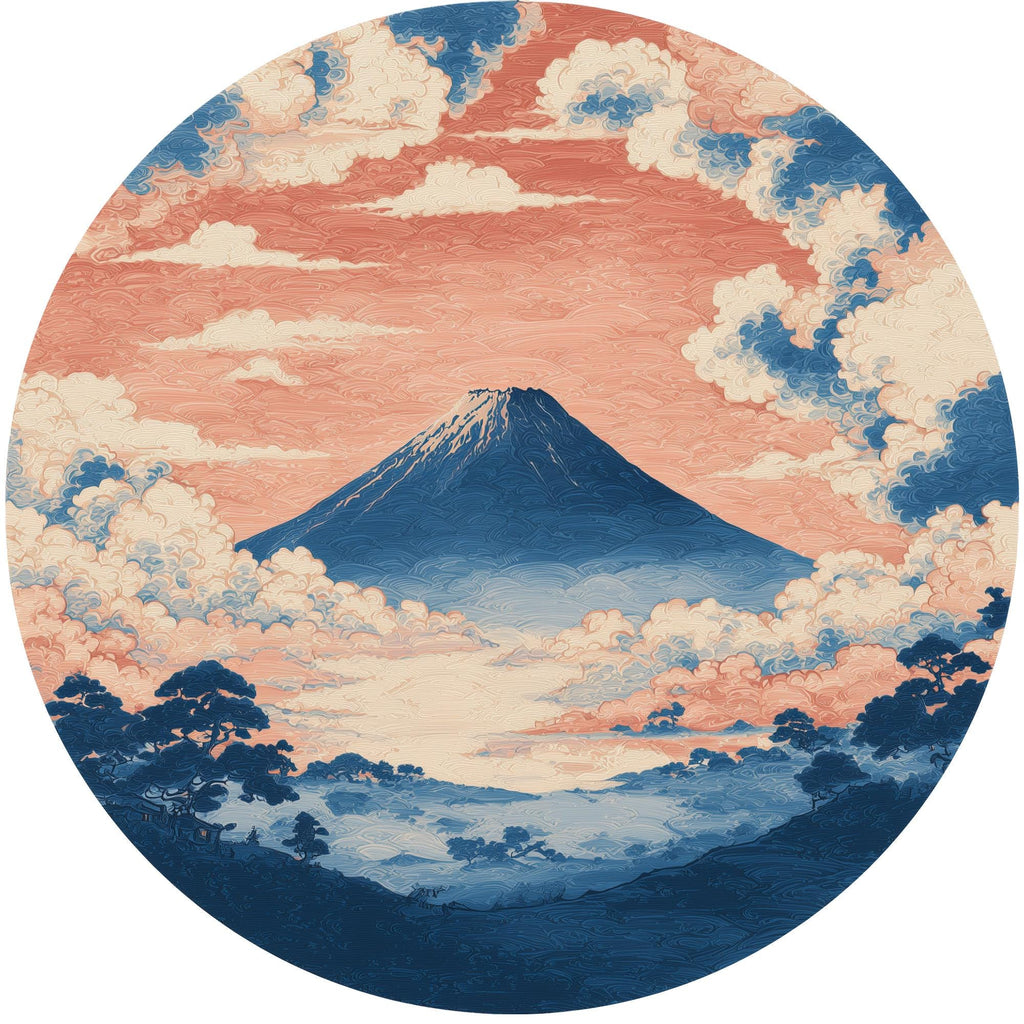 Handmade Mango Wood Side Table | Mount Fuji Japanese Landscape Accent Furniture