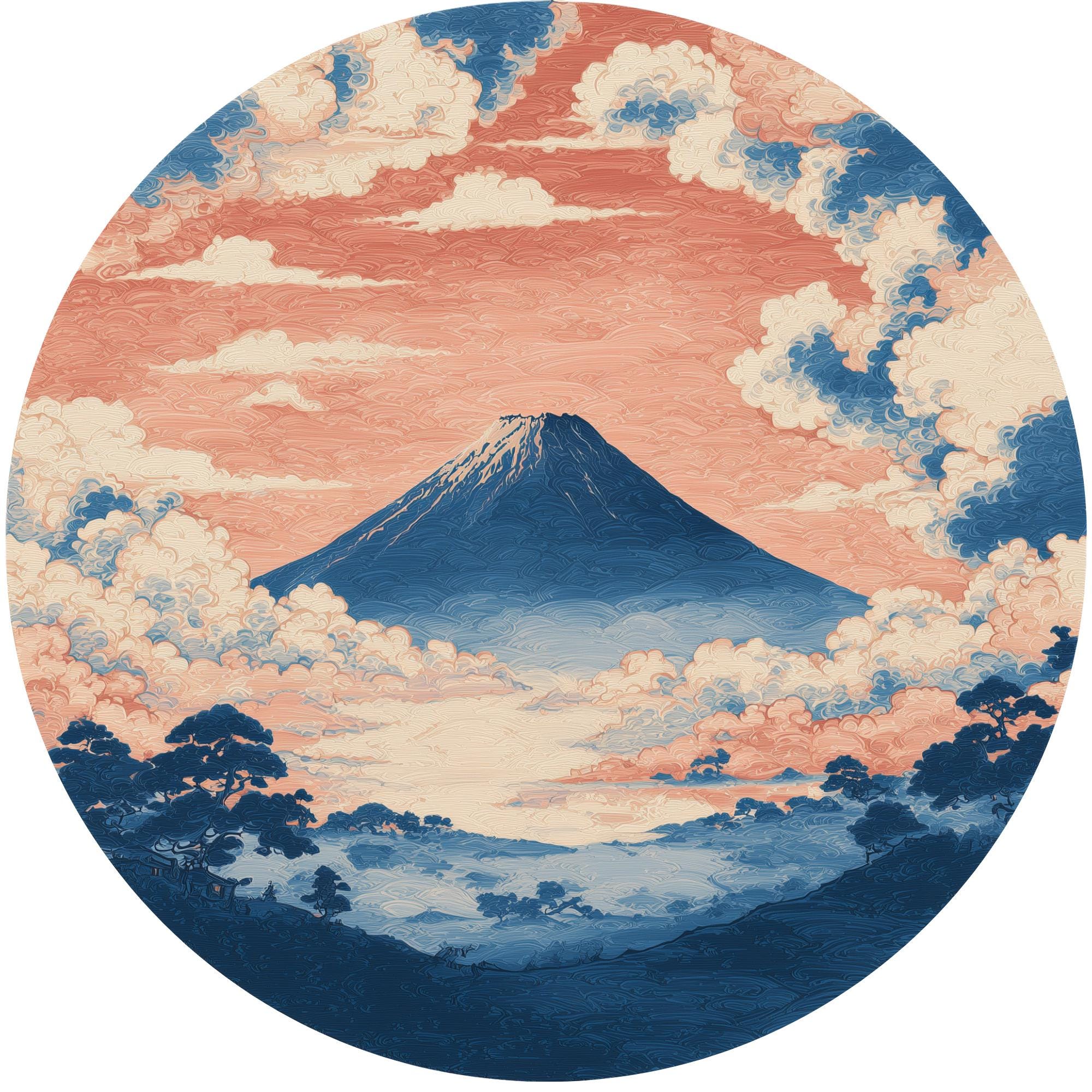 Handmade Mango Wood Side Table | Mount Fuji Japanese Landscape Accent Furniture