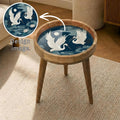 Crane Bird Mango Wood Side Table | Japanese Art Accent Furniture
