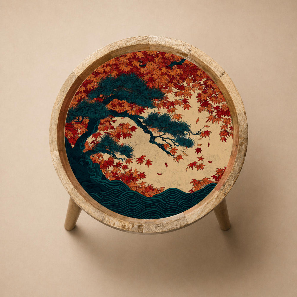 Japanese Maple Mango Wood Side Table | Autumn Tree Accent Furniture
