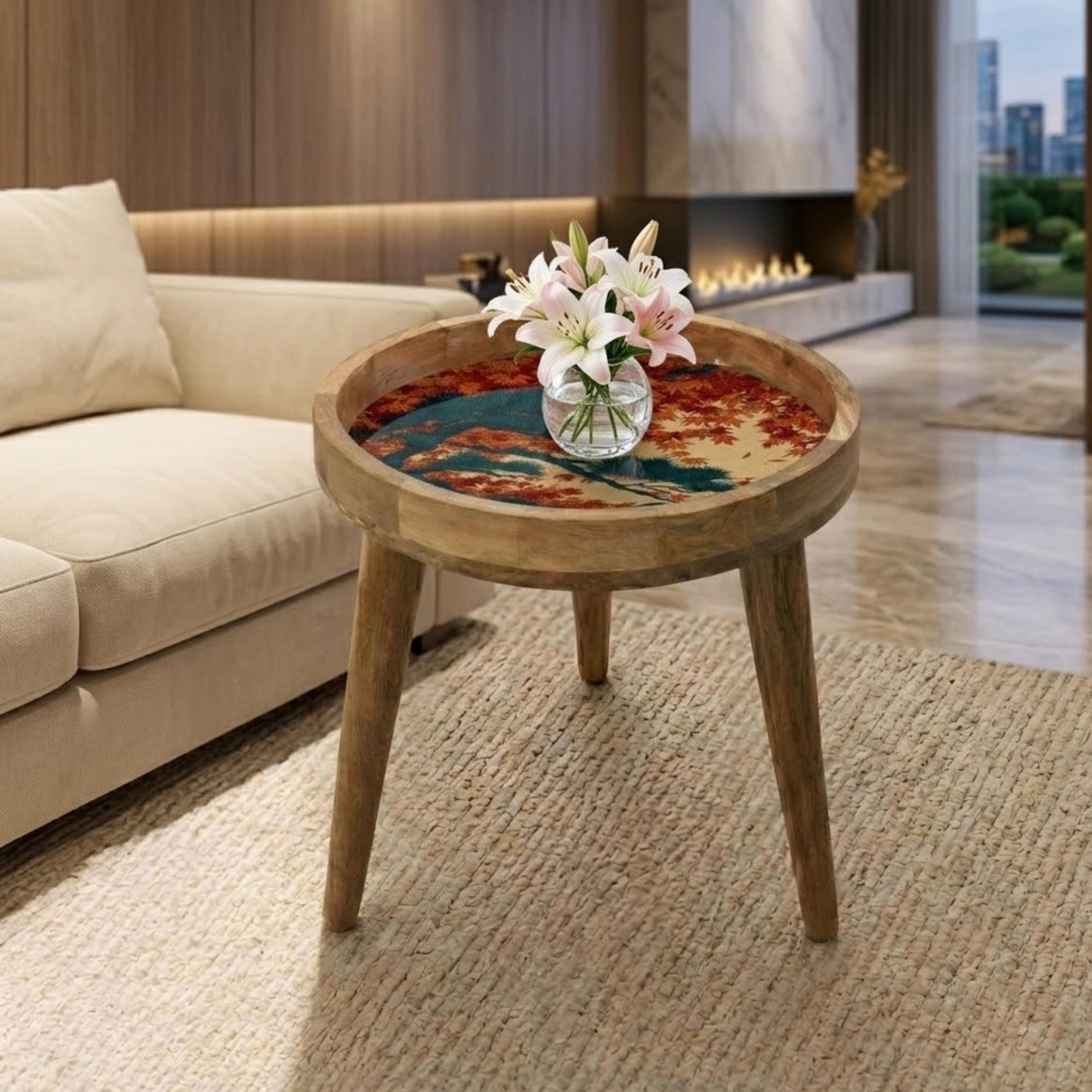 Japanese Maple Mango Wood Side Table | Autumn Tree Accent Furniture